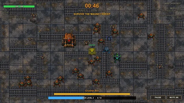 The Wrecker robot ramming through bots in the Rail Graveyard