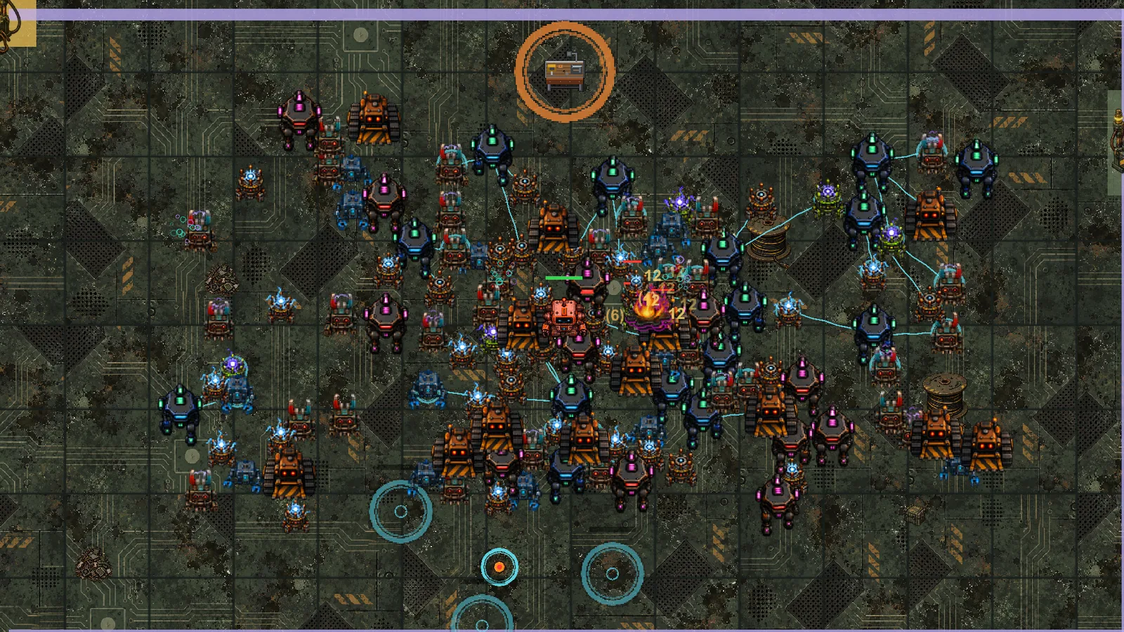 The Scout robot fighting a dense late-run horde across the Circuit Breaker Plant