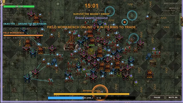 The Wrecker robot fighting a late-run horde in the Circuit Breaker Plant